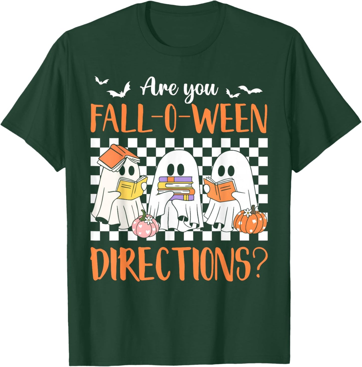 Retro are You Fall O Ween Directions Teacher Halloween Ghost T-Shirt - T-Shirt | Forest