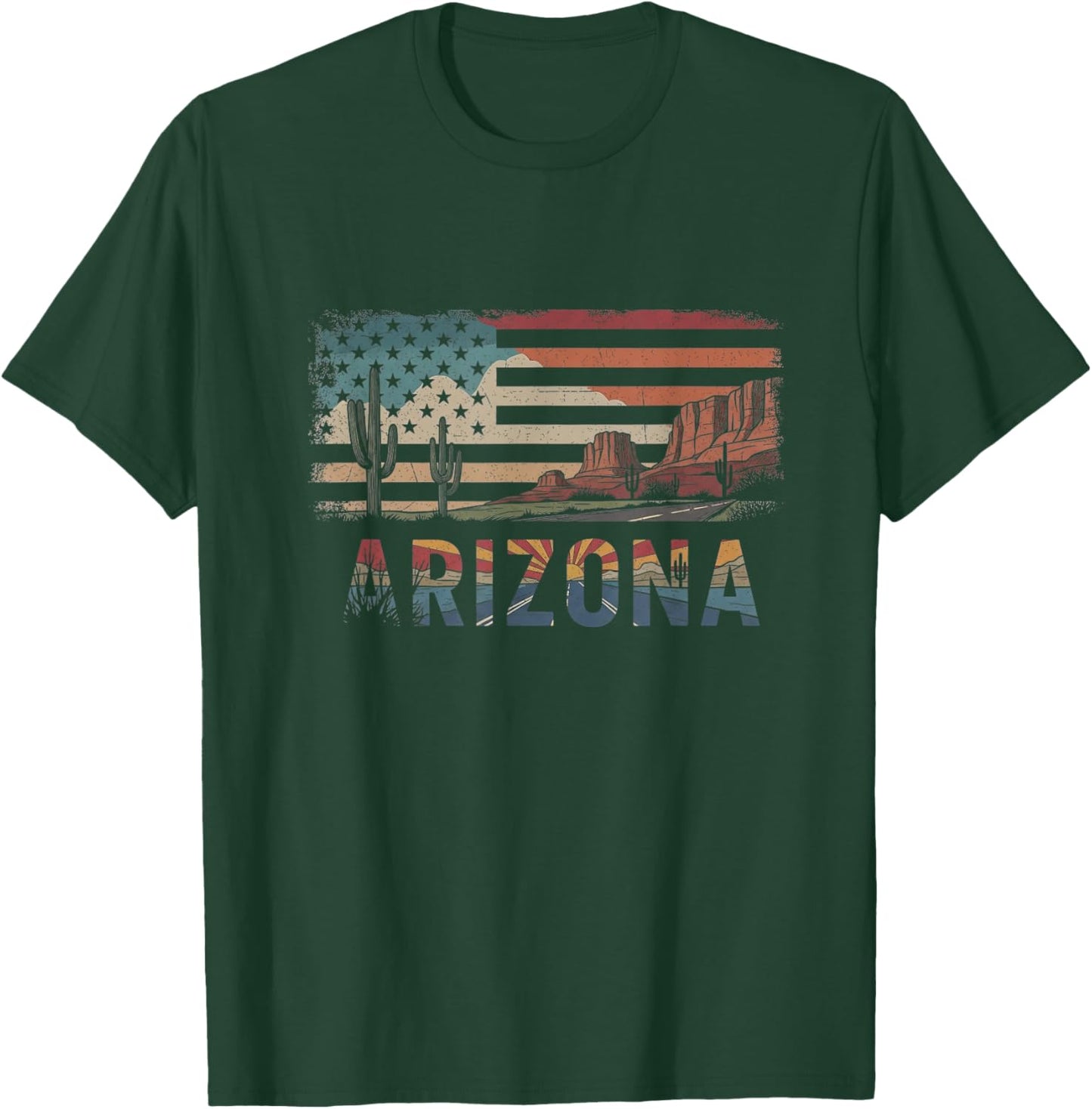 Arizona American Flag Pride Drawing Art Design T-Shirt - T-Shirt | Forest