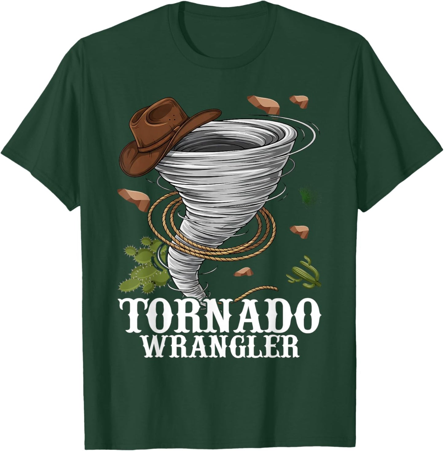 Tornado Wrangler Bold Western Cowboy Graphic Vintage T-Shirt - T-Shirt | Forest