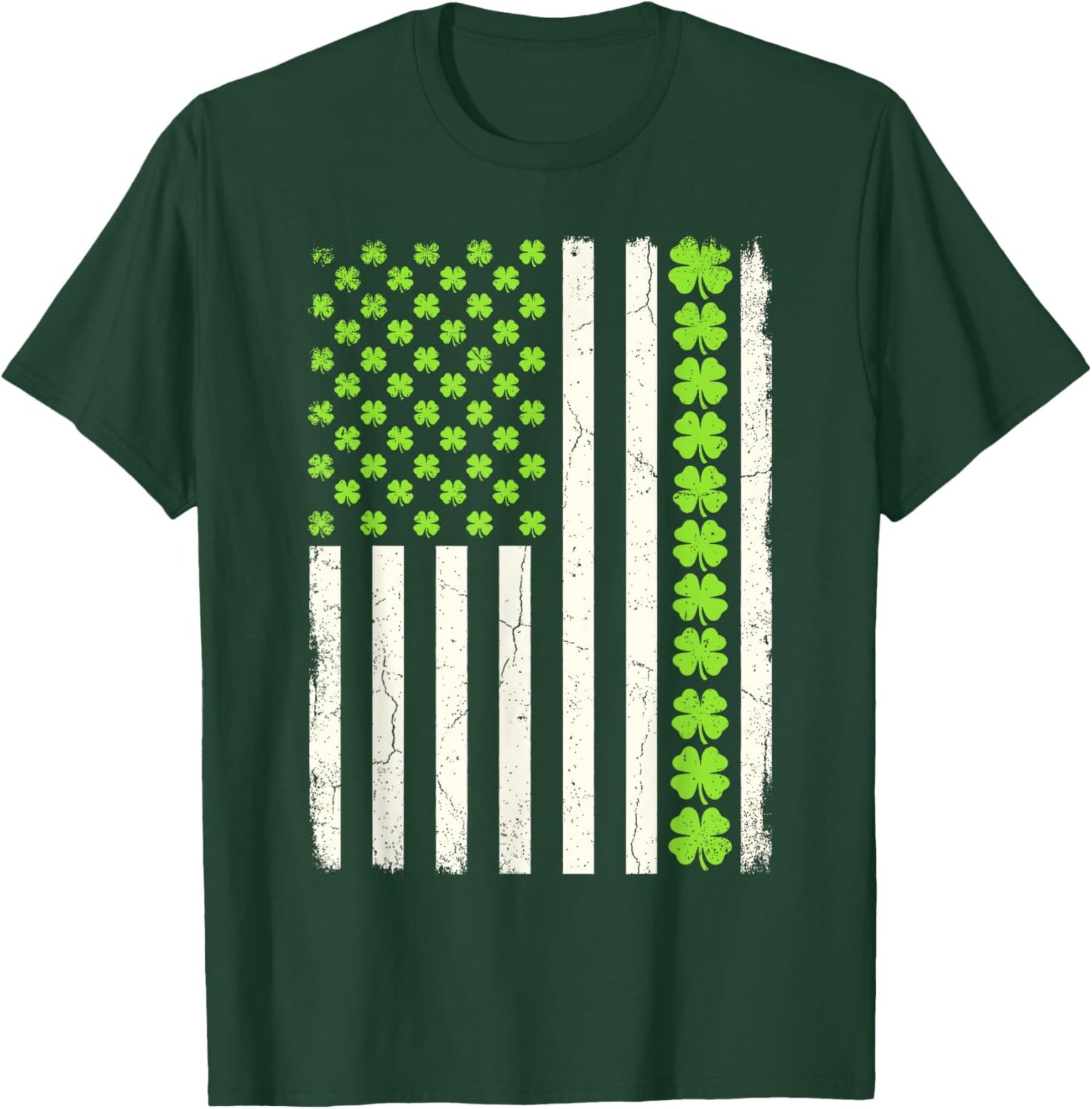 Lucky Shamrocks American Flag St Patrick's Day Men Women T-Shirt - T-Shirt | Forest