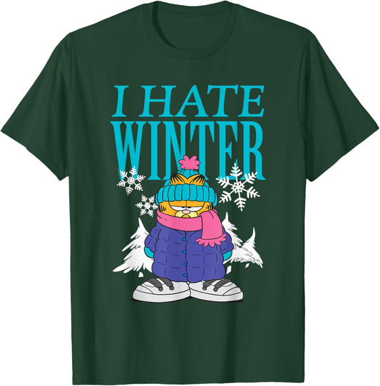 Garfield I Hate Winter Bundled Up in Snow Retro Cartoon T-Shirt - T-Shirt | Forest