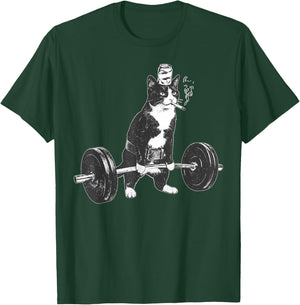 Weightlifting Tuxedo Cat Vintage Kitten Smoking Cigarette T-Shirt - T-Shirt | Forest