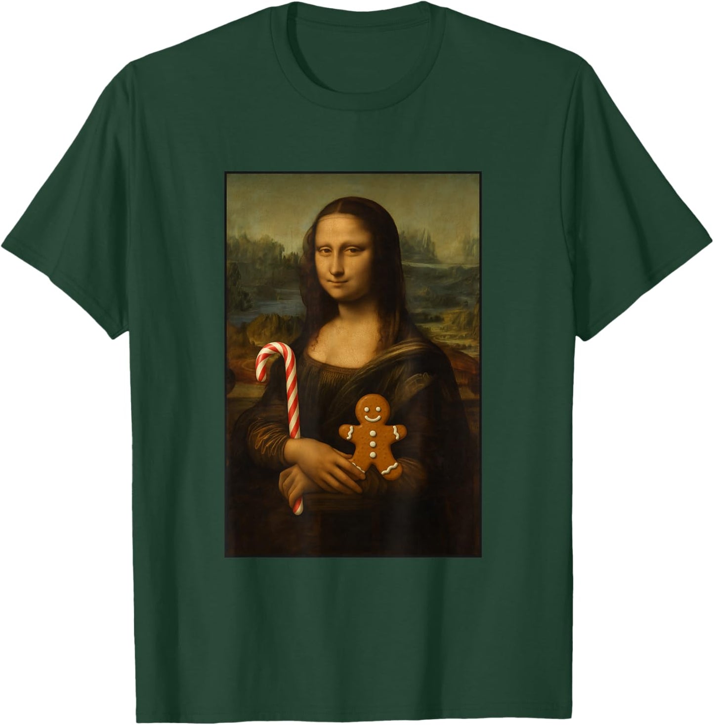 Mona Lisa Candy Gingerbread Cane Funny Christmas Art T-Shirt - T-Shirt | Forest