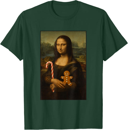 Mona Lisa Candy Gingerbread Cane Funny Christmas Art T-Shirt - T-Shirt | Forest