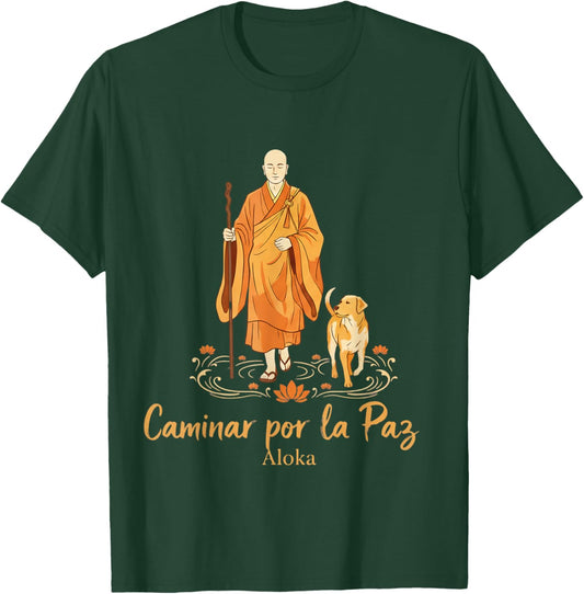 Walk for Peace Monks with Aloka Dog Monks Minimalist Zen T-Shirt - T-Shirt | Forest