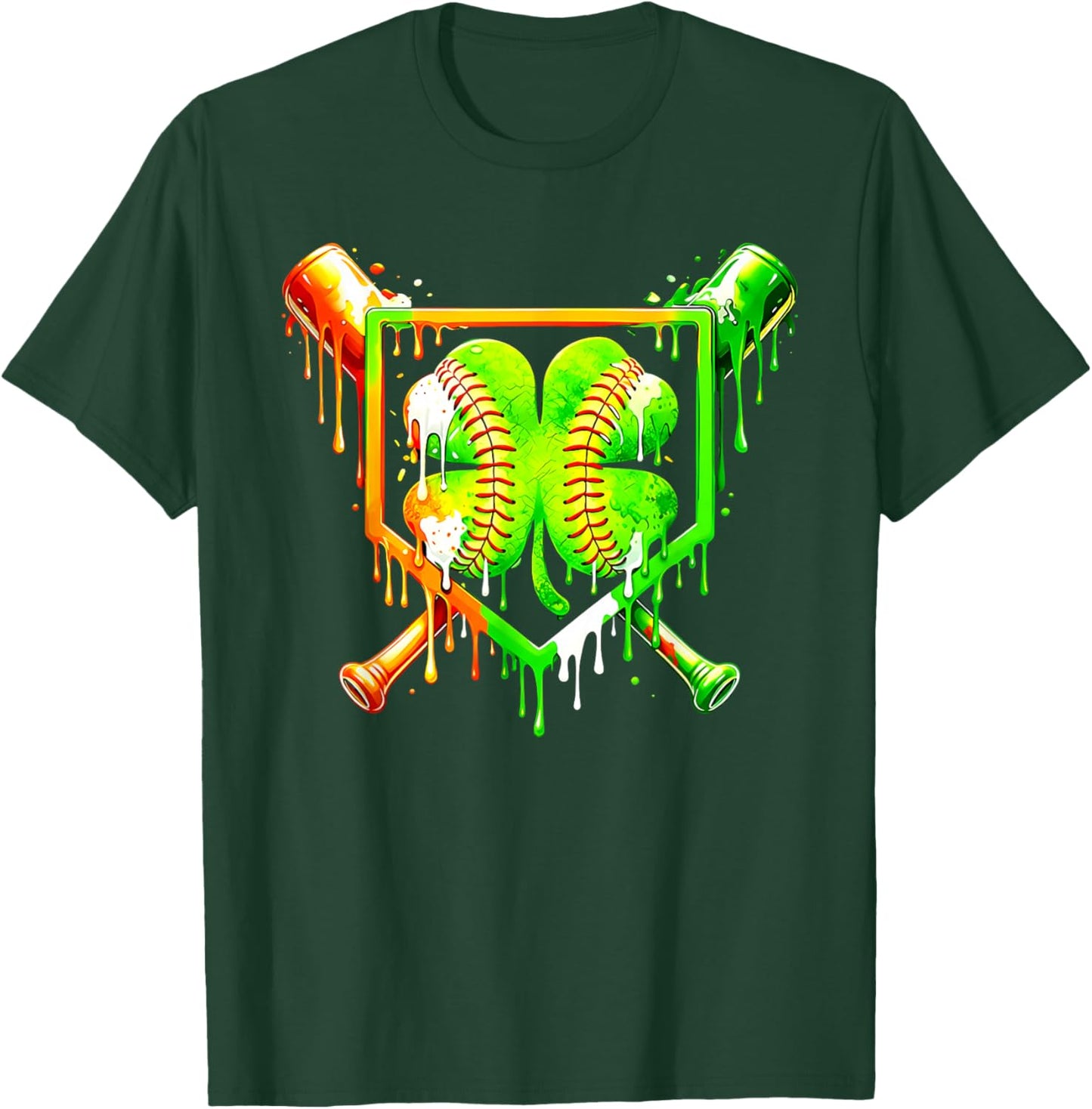 Baseball St Patricks Day Carnival Party Ice Cream Drip Boys T-Shirt - T-Shirt | Forest