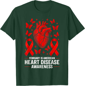 American Heart Disease Awareness Month Ribbon Red Heart T-Shirt - T-Shirt | Forest