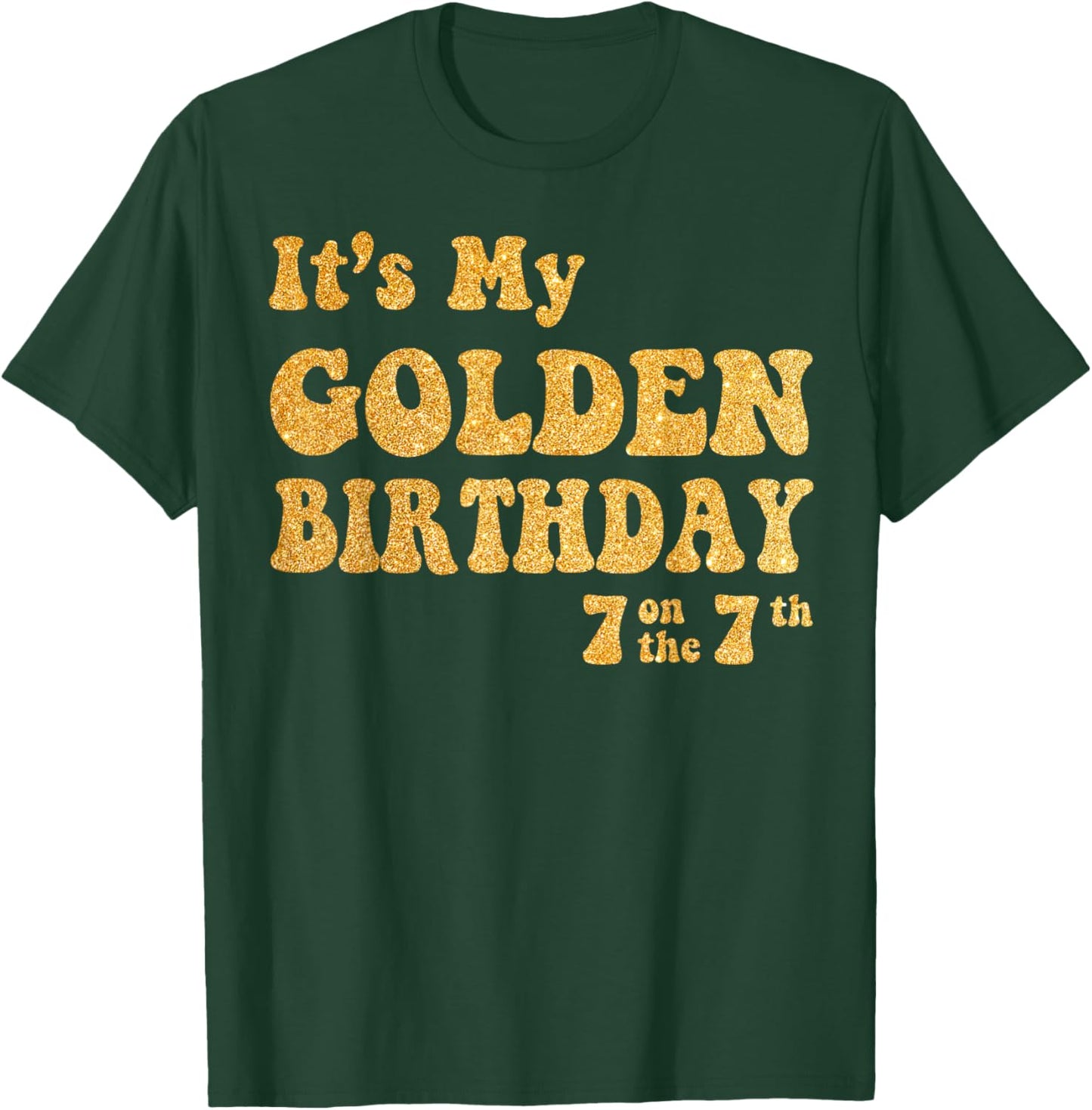 It's My 7th Golden Birthday 7 Year Old Bday Kids Groovy T-Shirt - T-Shirt | Forest