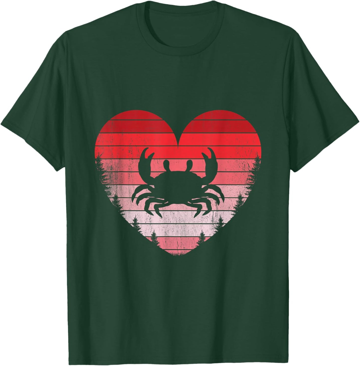 Crab Heart Love Valentines Day Vintage Retro Sunset T-Shirt - T-Shirt | Forest