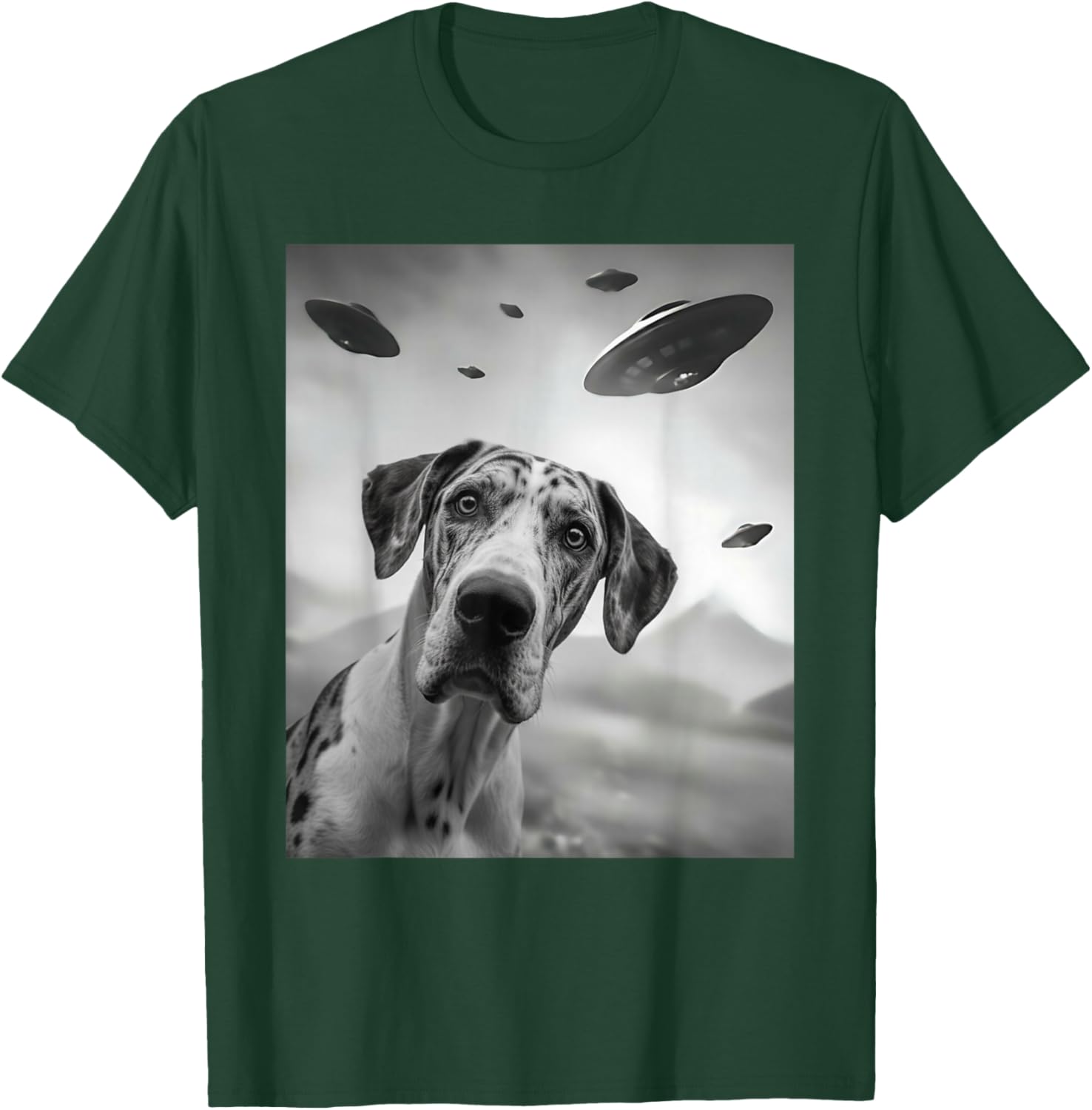 Funny Harlequin Great Dane Dog UFO T-Shirt - T-Shirt | Forest