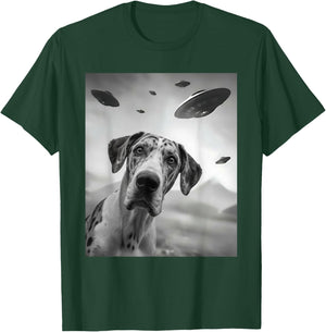 Funny Harlequin Great Dane Dog UFO T-Shirt - T-Shirt | Forest
