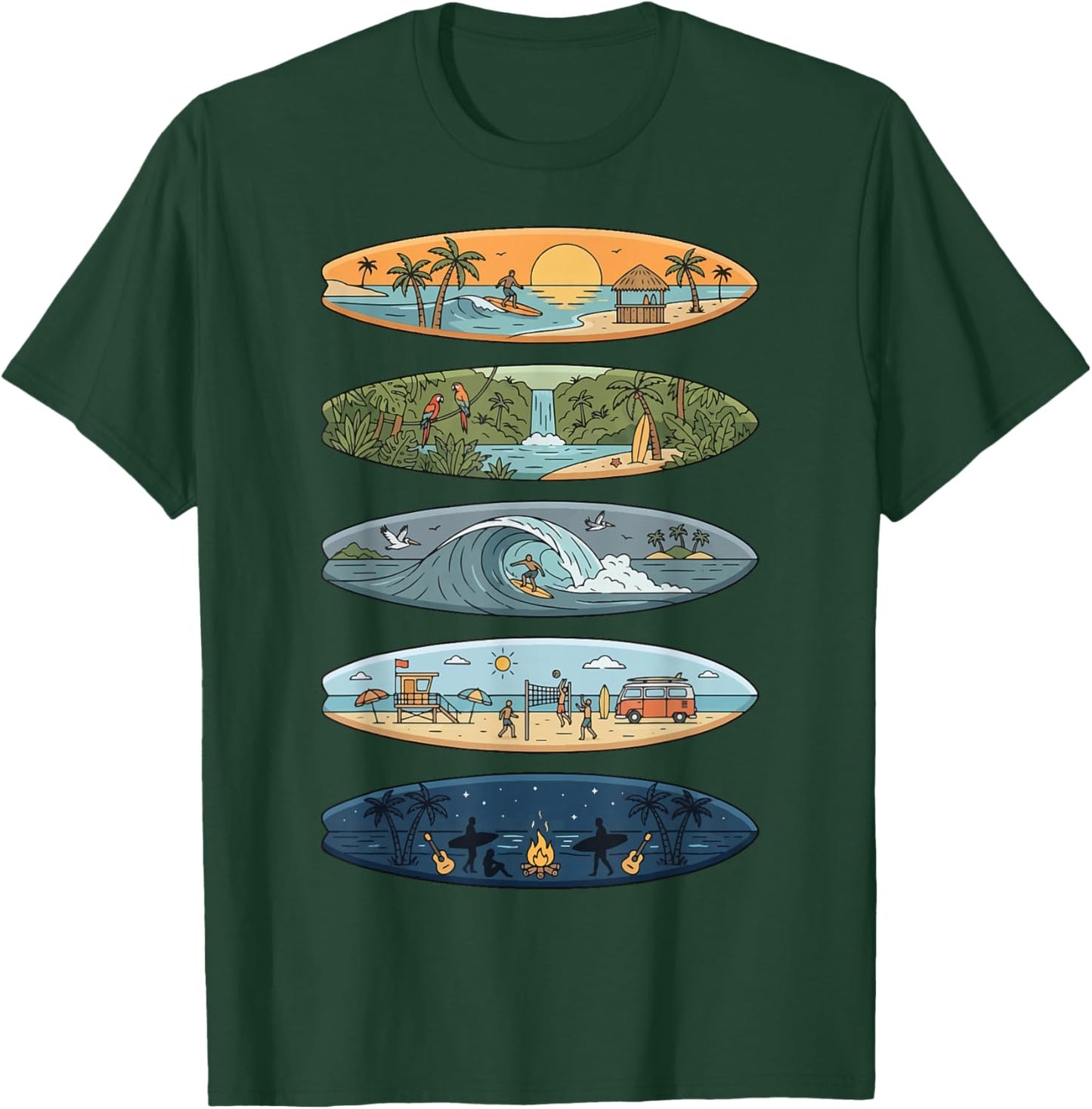 Surfboard Surfer Hawaii Surfing Wave T-Shirt - T-Shirt | Forest