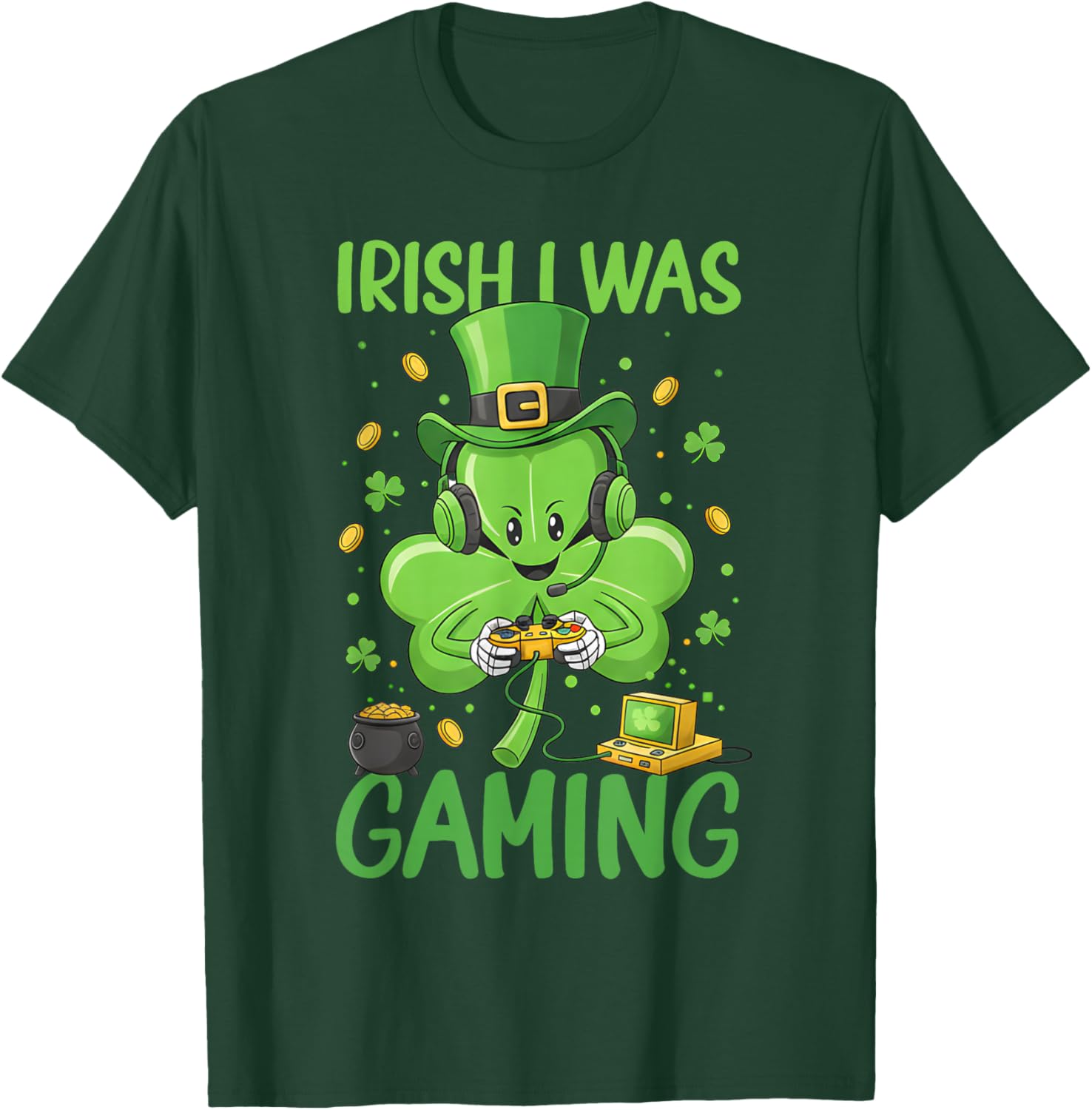 Irish I was Gaming St Patricks Day Gamer Boys Video Game T-Shirt - T-Shirt | Forest