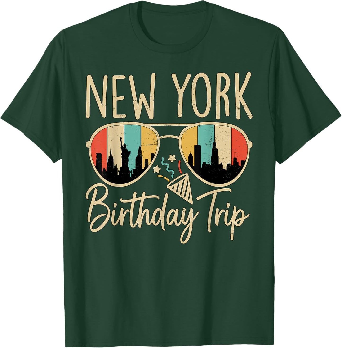 New York Birthday Trip Retro Skyline T-Shirt - T-Shirt | Forest