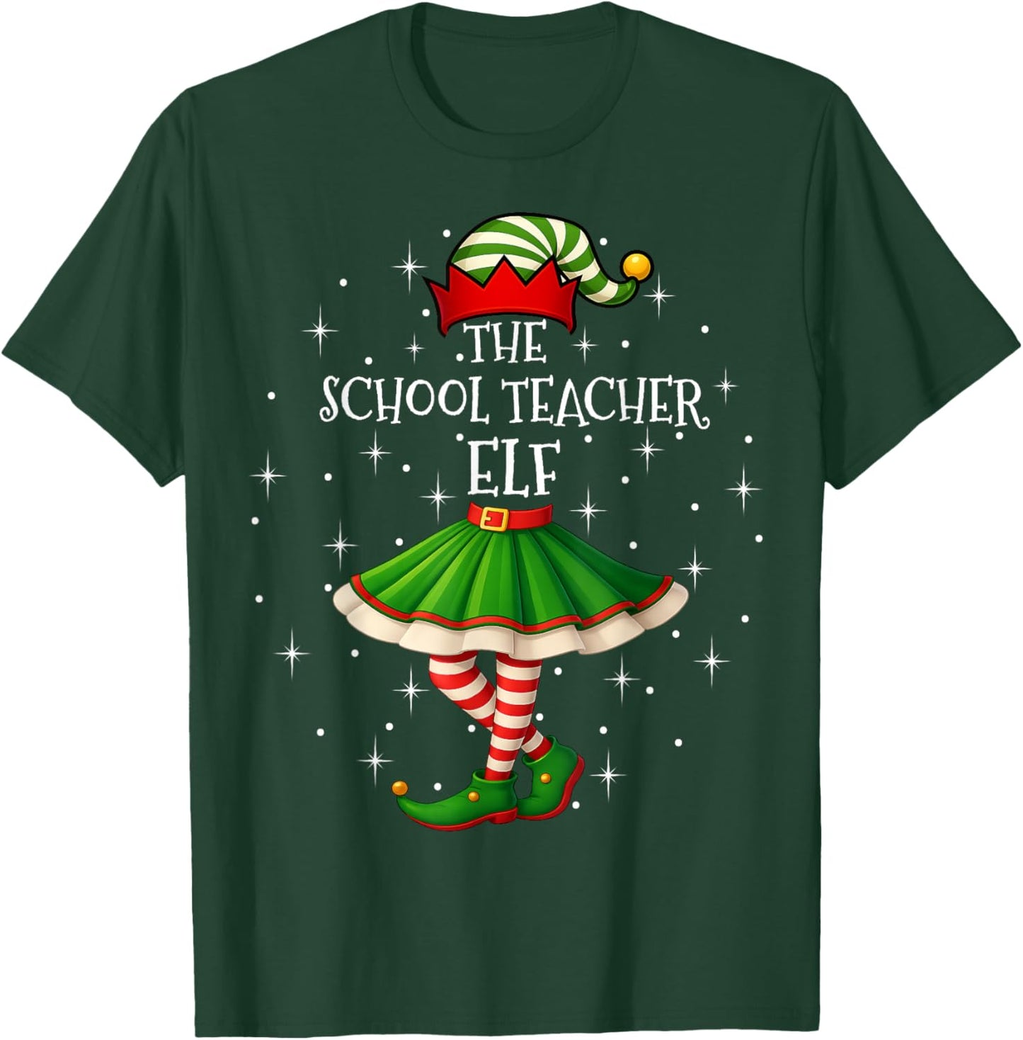 Xmas Family Women Girls Mom School Teacher Elf Christmas T-Shirt - T-Shirt | Forest