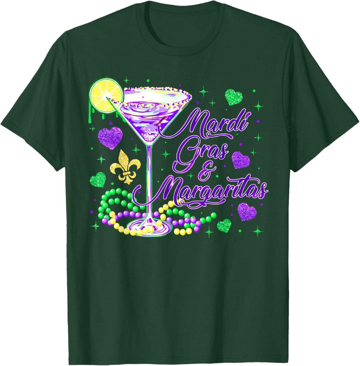 Mardi Gras Margaritas Carnival Beads Cocktail Drinking Party T-Shirt - T-Shirt | Forest