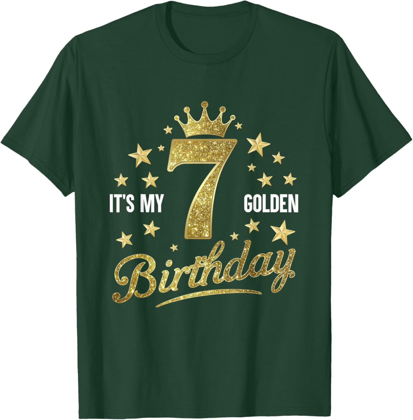 It's My 7th Golden Birthday 7 Year Old Bday Kids Groovy T-Shirt - T-Shirt | Forest