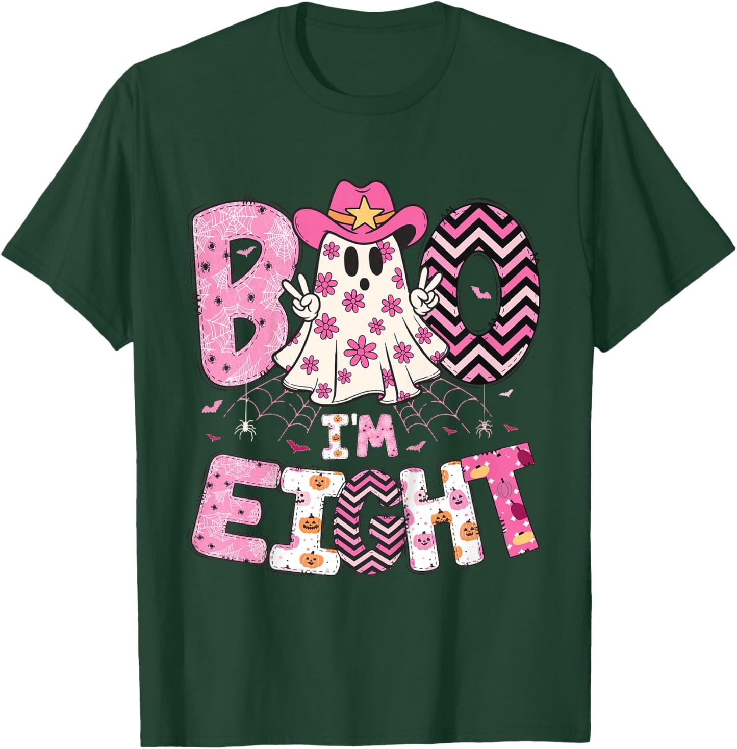 Halloween Ghost Boo I'm Eight Year 8th Birthday Eighth Girl T-Shirt - T-Shirt | Forest