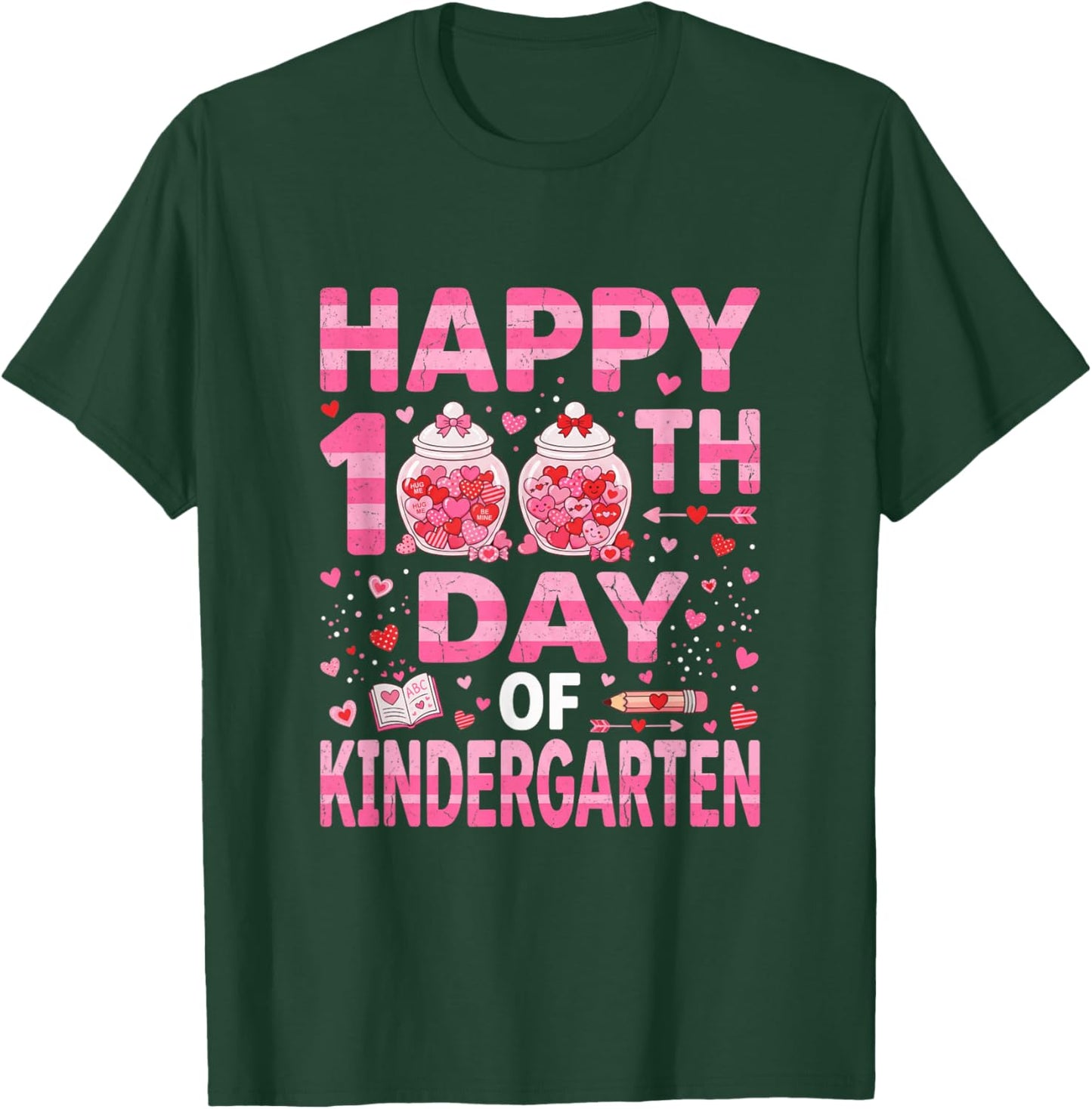 100 Days of Kindergarten - Happy 100th Day School Valentine T-Shirt - T-Shirt | Forest