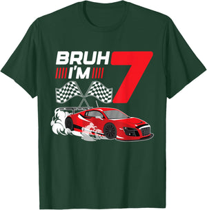 Bruh I'm 7 Year Old Boy 7 Car Racing 7th Birthday Racing Car T-Shirt - T-Shirt | Forest