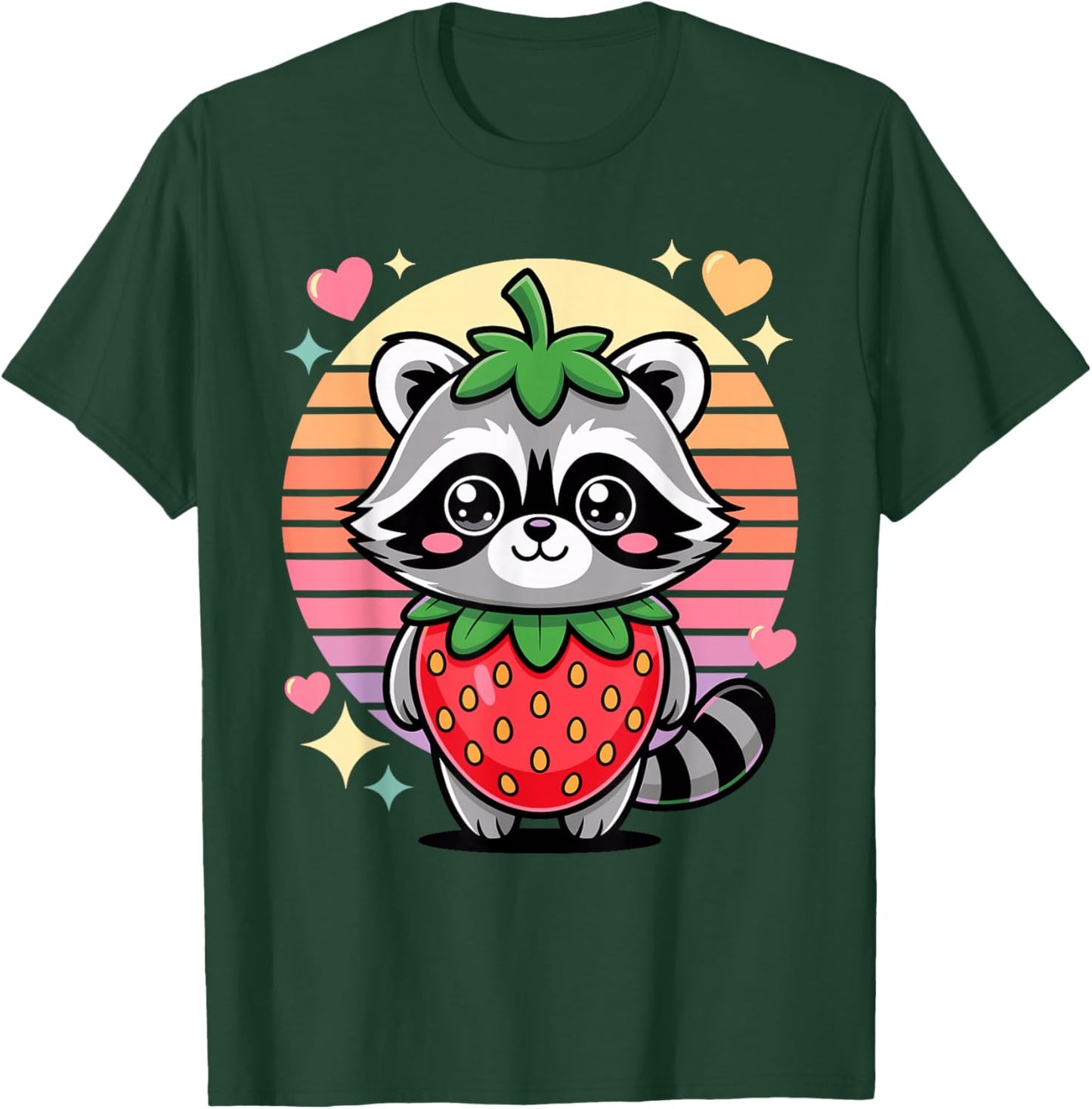 Cute Kawaii Strawberry Raccoon Pastel Sunset T-Shirt - T-Shirt | Forest