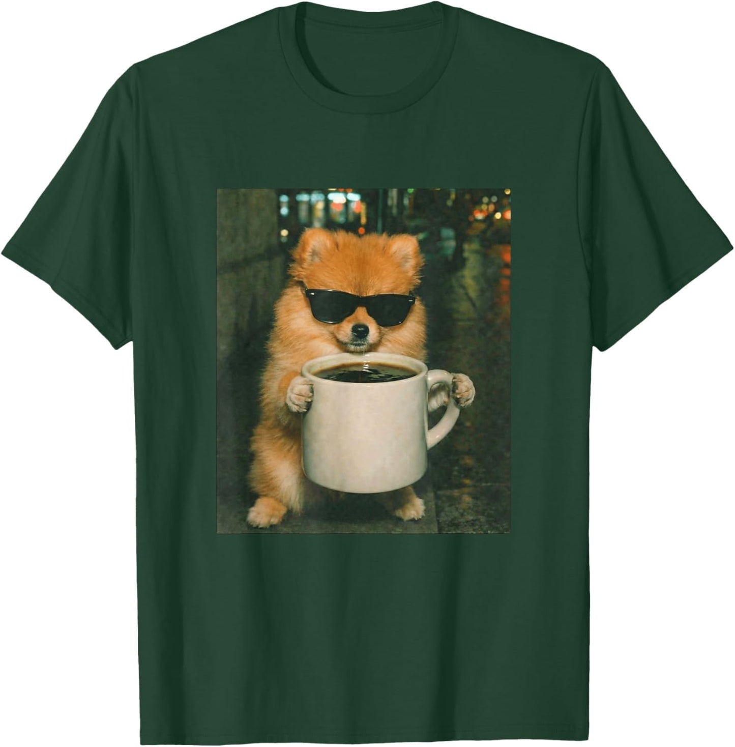 Funny Pomeranian Drinking Coffee Meme Retro Urban Gen Z T-Shirt - T-Shirt | Forest