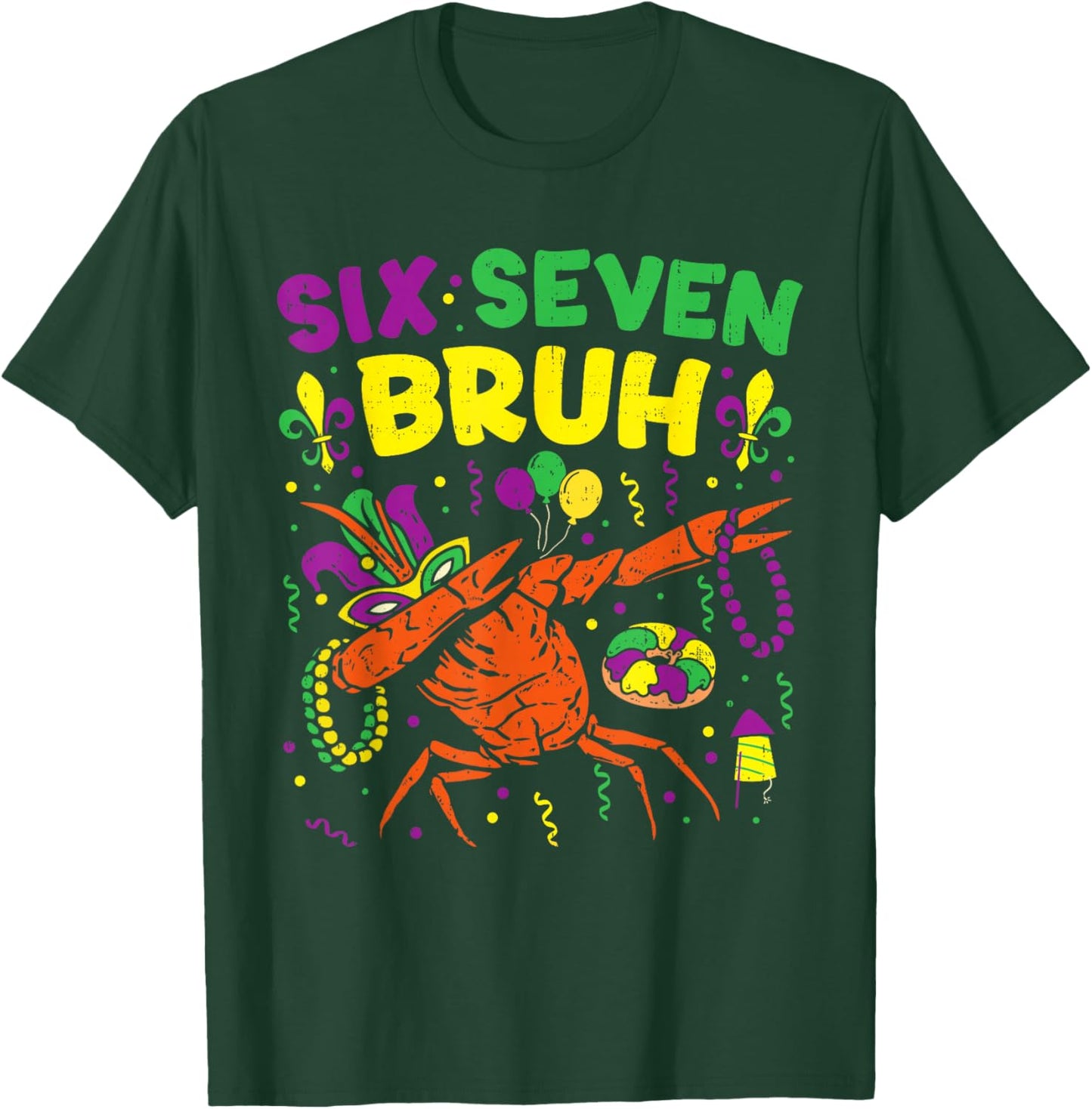 Boy Mardi Gras Six Seven Bruh Dabbing Crawfish Beads Kids T-Shirt - T-Shirt | Forest
