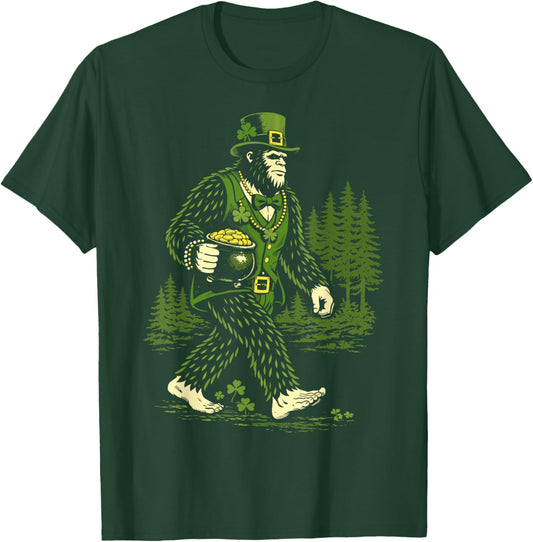 Bigfoot St Patrick's Day Shamrock Sasquatch Leprechaun T-Shirt - T-Shirt | Forest