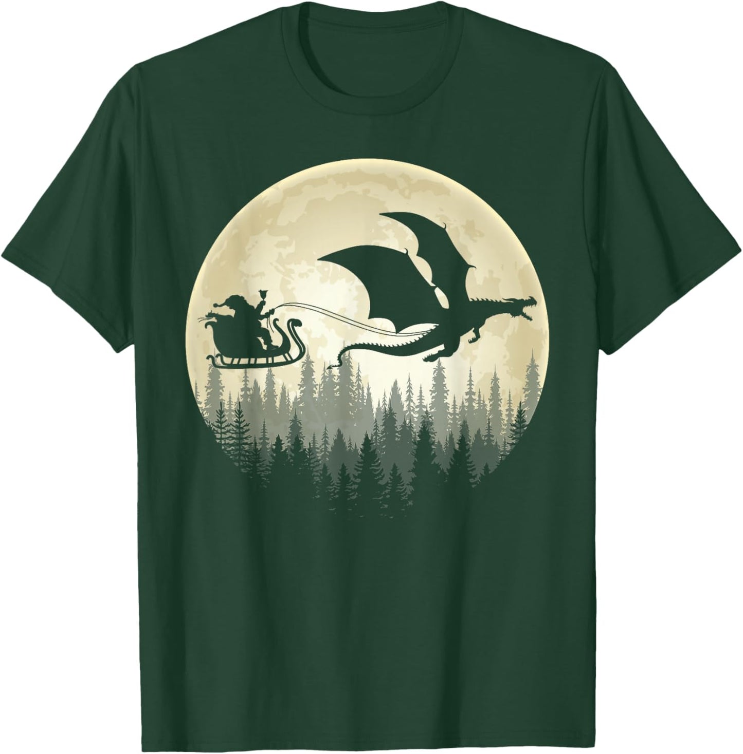Dragon Riding Santa Sleigh & Moon Merry Christmas Boys Kids T-Shirt - T-Shirt | Forest
