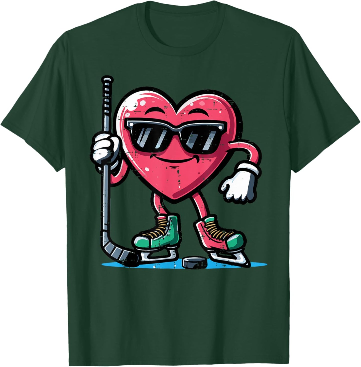 Valentines Day Heart Ice Hockey Player Men Boys Kids Teens T-Shirt - T-Shirt | Forest