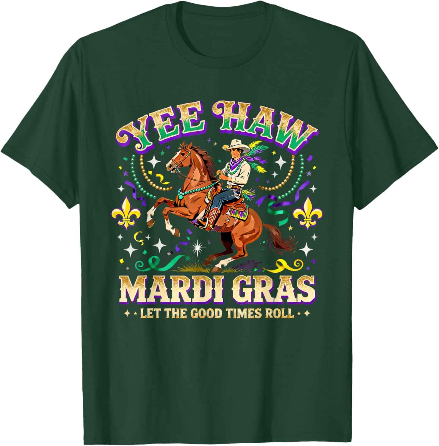 Yee Haw Mardi Gras Cowboy Horse Carnival Design T-Shirt - T-Shirt | Forest
