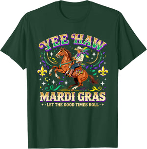 Yee Haw Mardi Gras Cowboy Horse Carnival Design T-Shirt - T-Shirt | Forest