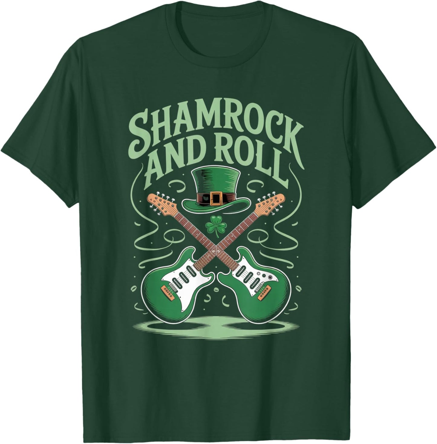 Shamrock and Roll Clover St Patrick's Day Guitar Music Gifts T-Shirt - T-Shirt | Forest