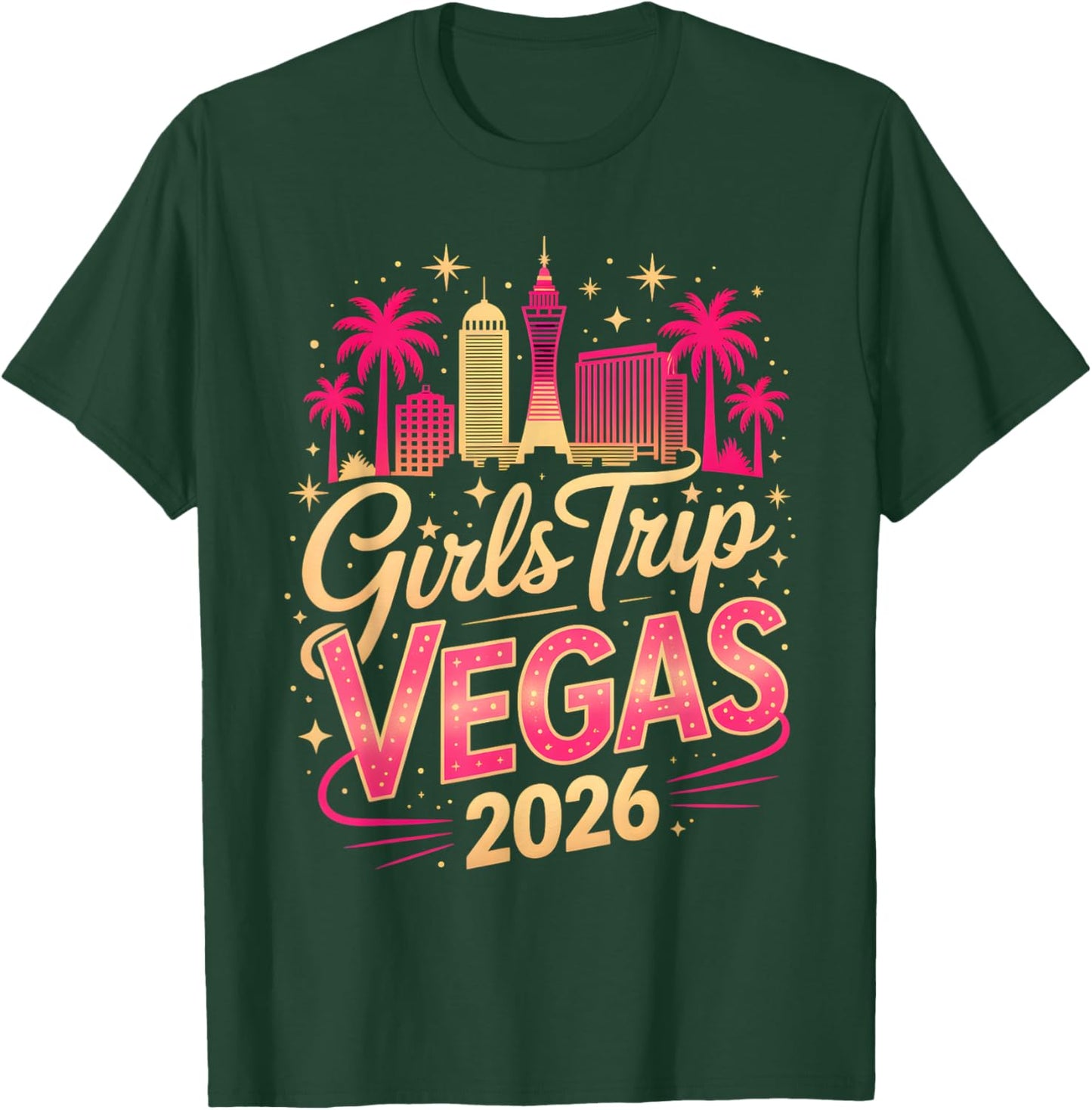 Girls Trip Vegas 2026 Matching Group Vacation Squad Bachelor T-Shirt - T-Shirt | Forest