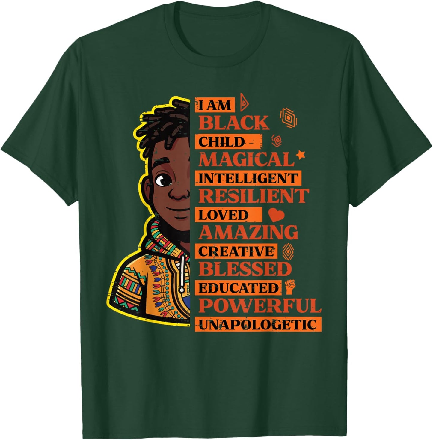 I Am Black Child Magical Intelligent History Month Boys Kids T-Shirt - T-Shirt | Forest