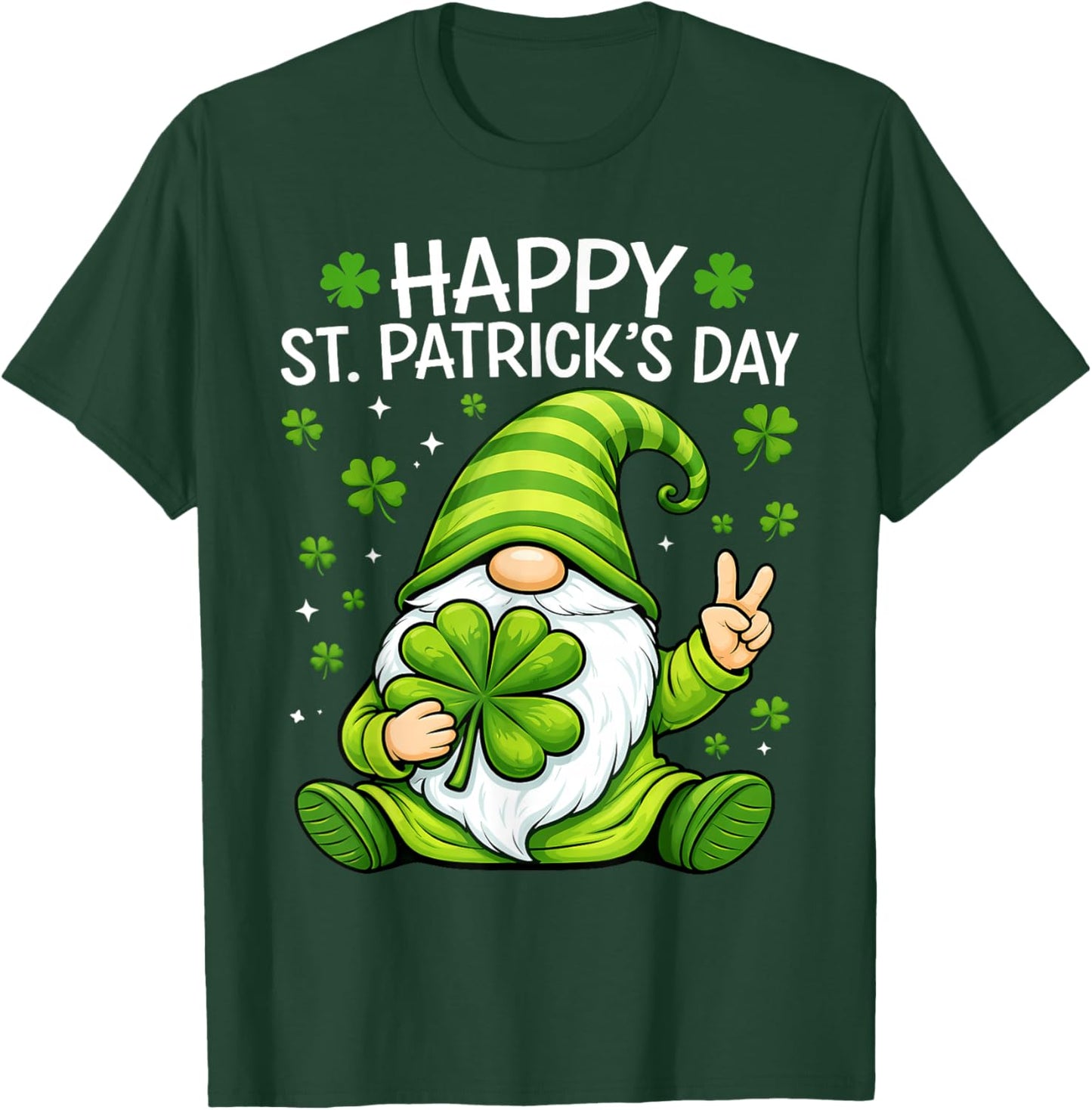 Cute Gnome Lucky Shamrock Happy St Patrick's Day Women Girls T-Shirt - T-Shirt | Forest