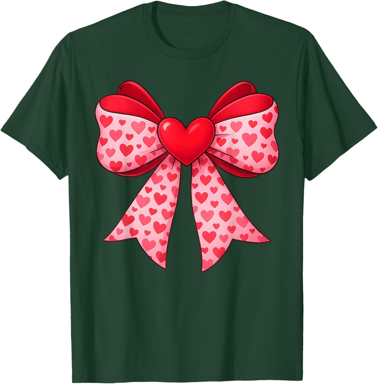 Valentine Cute Red Heart Coquette Bow Girl Women Kids T-Shirt - T-Shirt | Forest