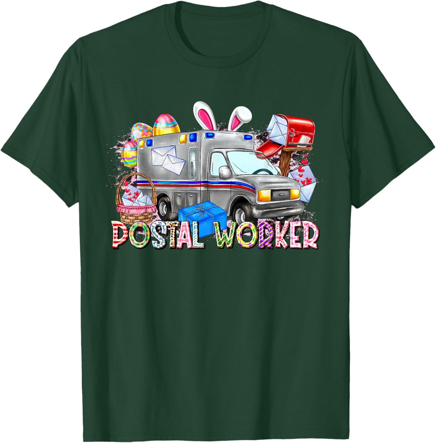 Postal Worker Easter Day Mail Carrier Postman Life Mail Lady T-Shirt - T-Shirt | Forest