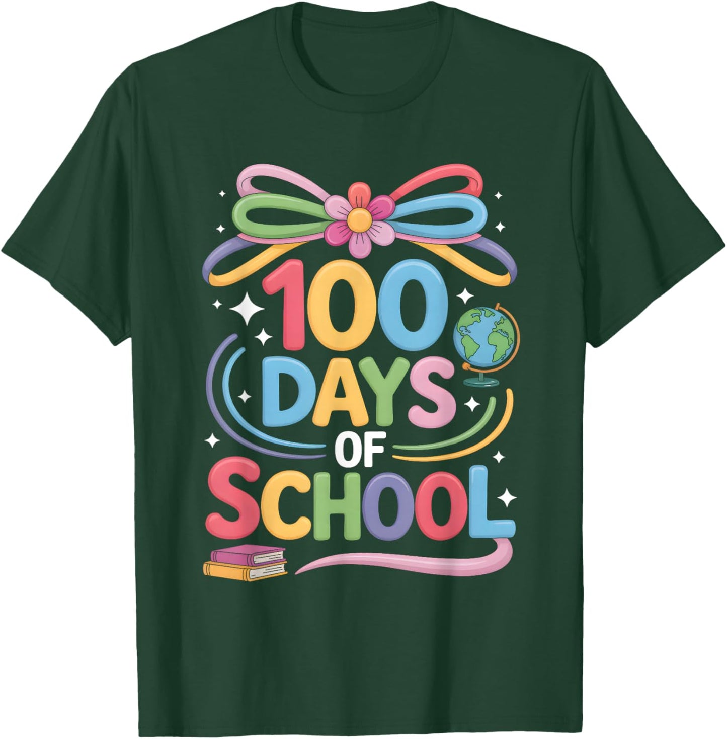 100th Day of School 100 Days Teacher Coquette Bow Girl Women T-Shirt - T-Shirt | Forest