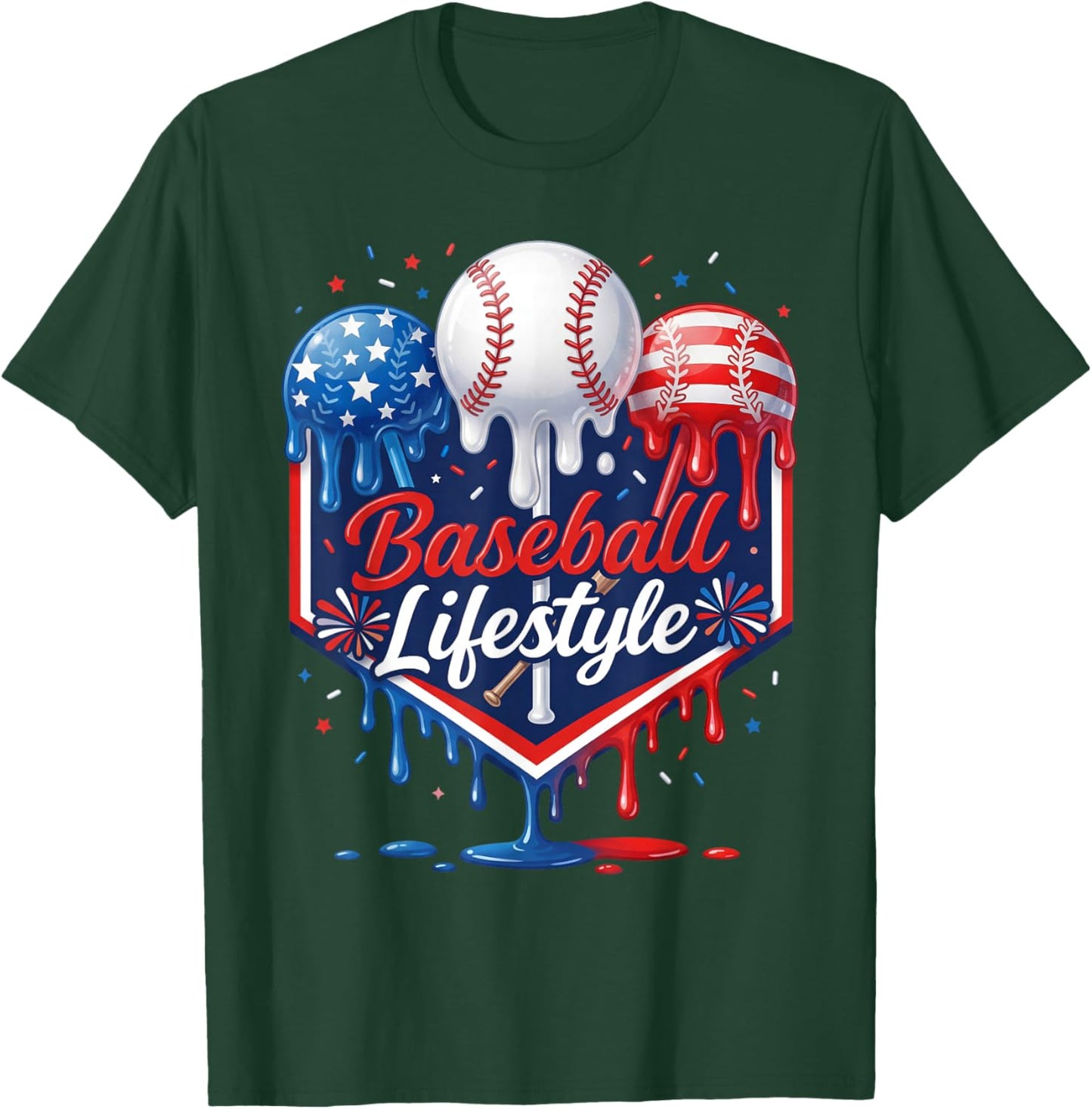 Baseball Life Style 4th of July Youth Drip Baseball Boy Kids T-Shirt - T-Shirt | Forest