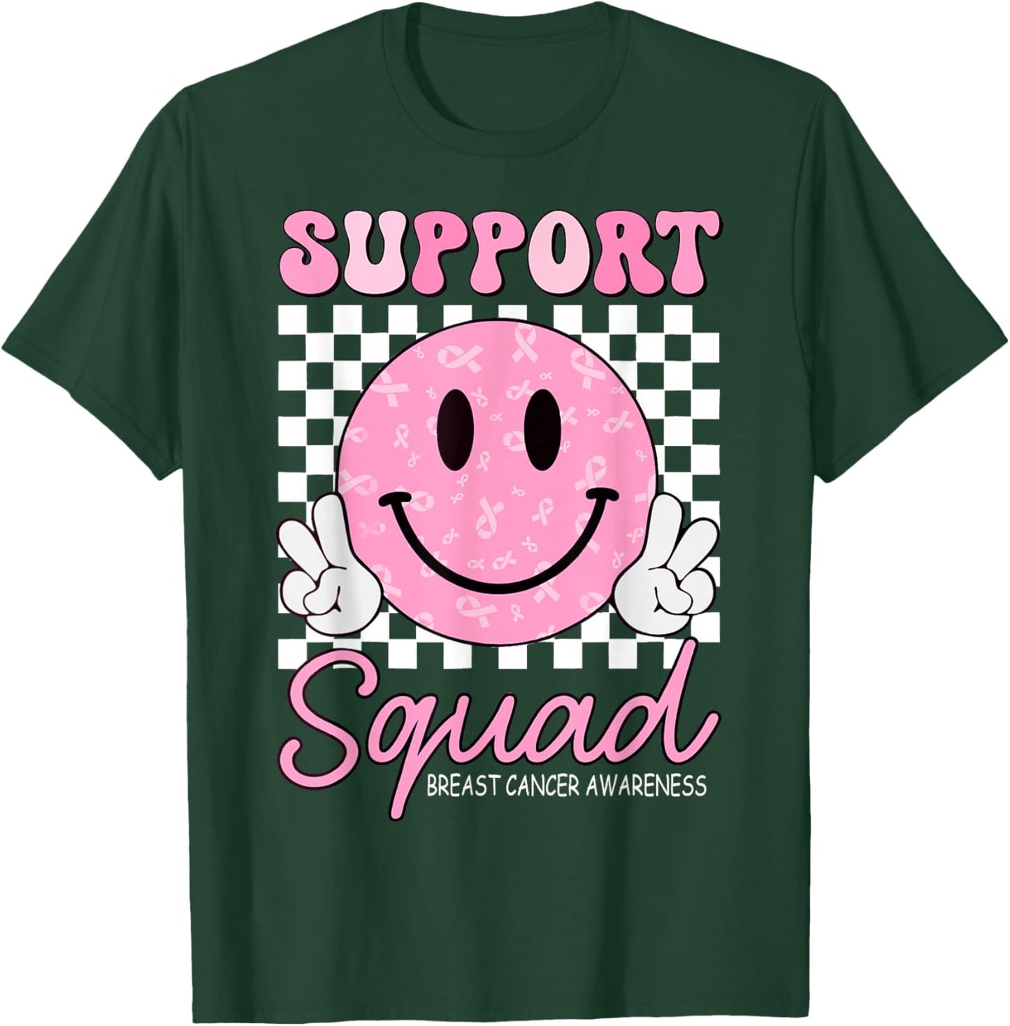Support Squad Breast Cancer Awareness Smile Face Pink Ribbon T-Shirt - T-Shirt | Forest
