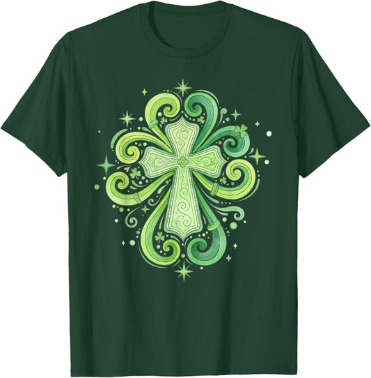 St Patricks Day, Christian, Beautiful Green Celtic Cross T-Shirt - T-Shirt | Forest