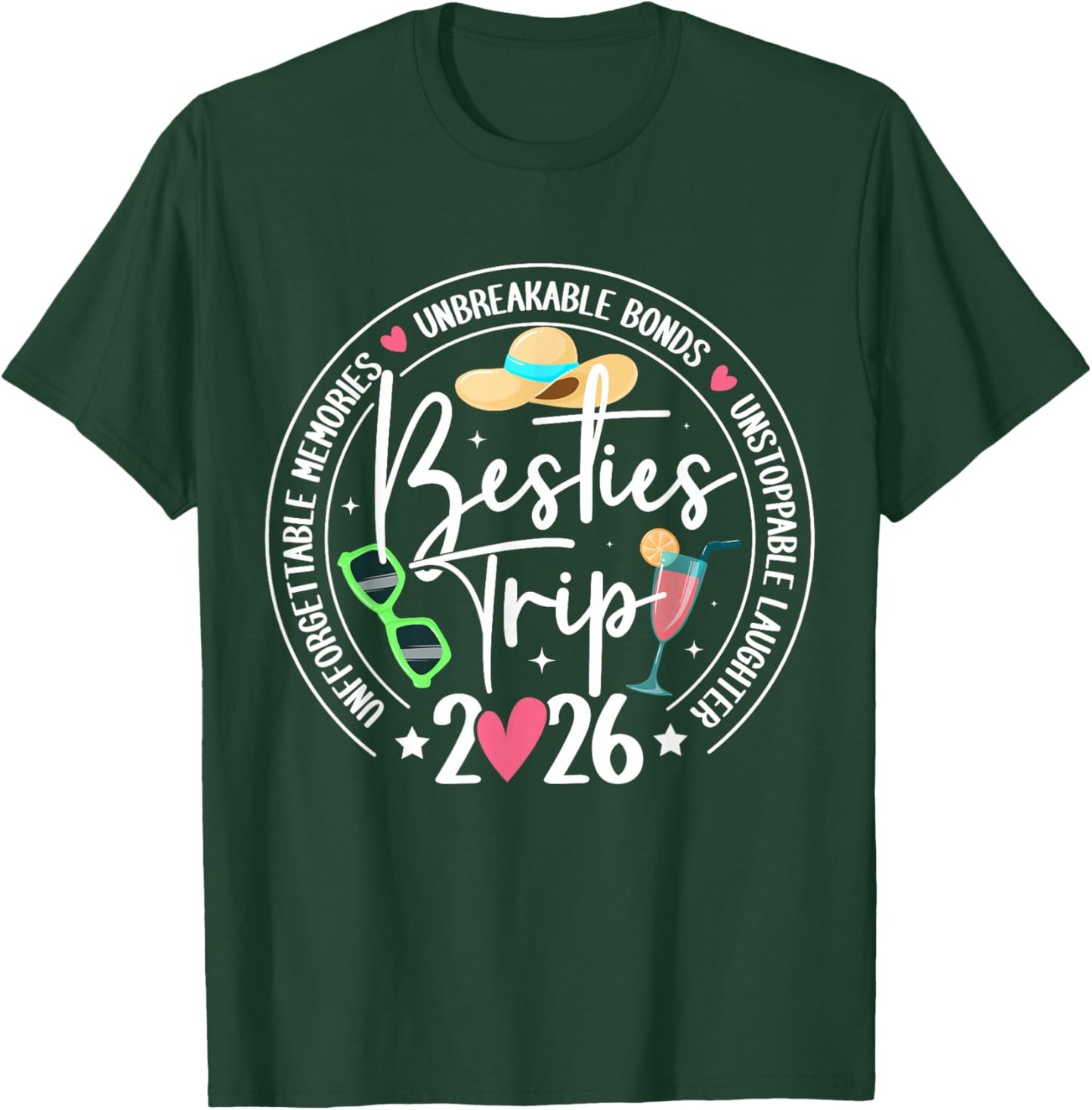 Besties Trip 2026 Memories Girls Trip Friends Vacation Retro T-Shirt - T-Shirt | Forest