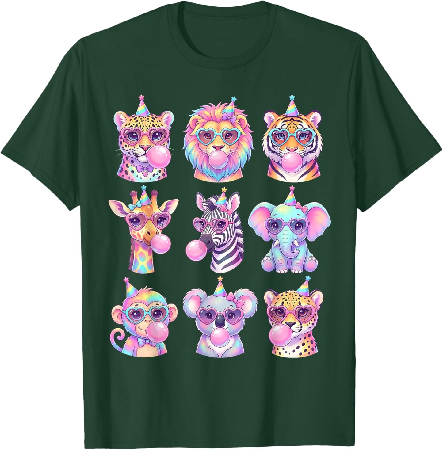 Funny Animals Glasses Blowing Bubble Gum Birthday Wildlife T-Shirt - T-Shirt | Forest