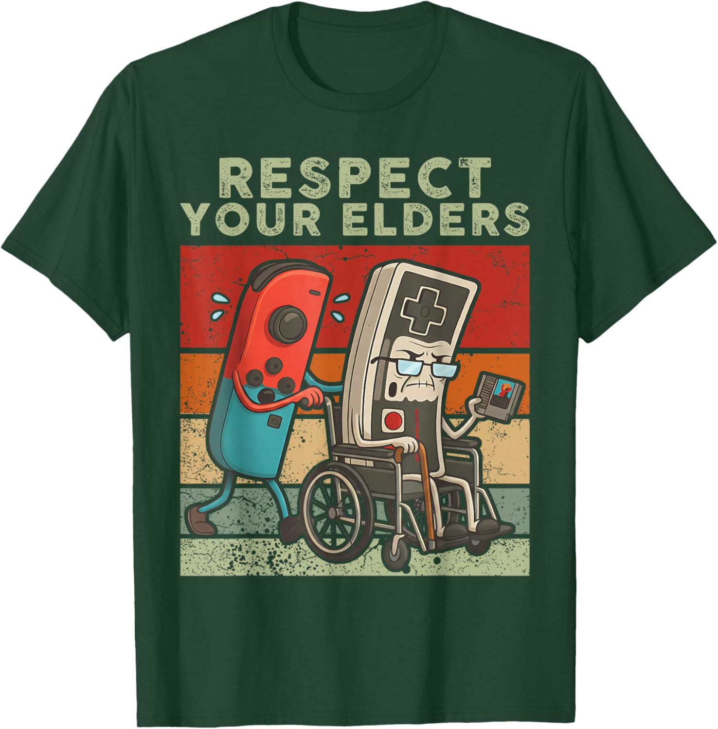 Respect Your Elders Retro Gaming Funny Gamer Controller T-Shirt - T-Shirt | Forest
