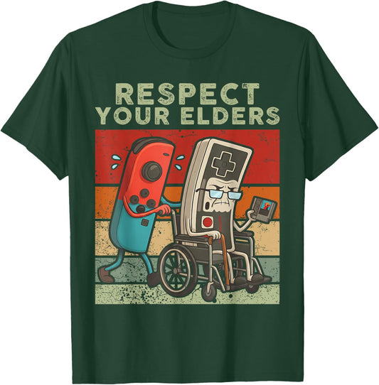 Respect Your Elders Retro Gaming Funny Gamer Controller T-Shirt - T-Shirt | Forest