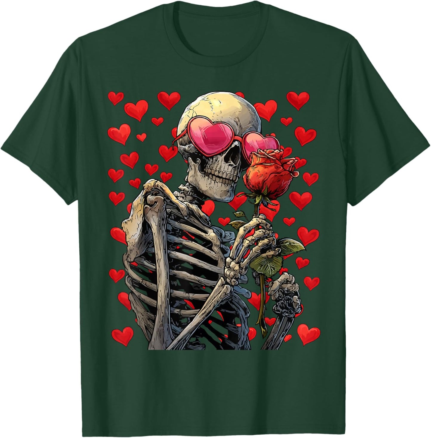 Skeleton with Heart Glasses Rose Gothic Valentine's Day Goth T-Shirt - T-Shirt | Forest