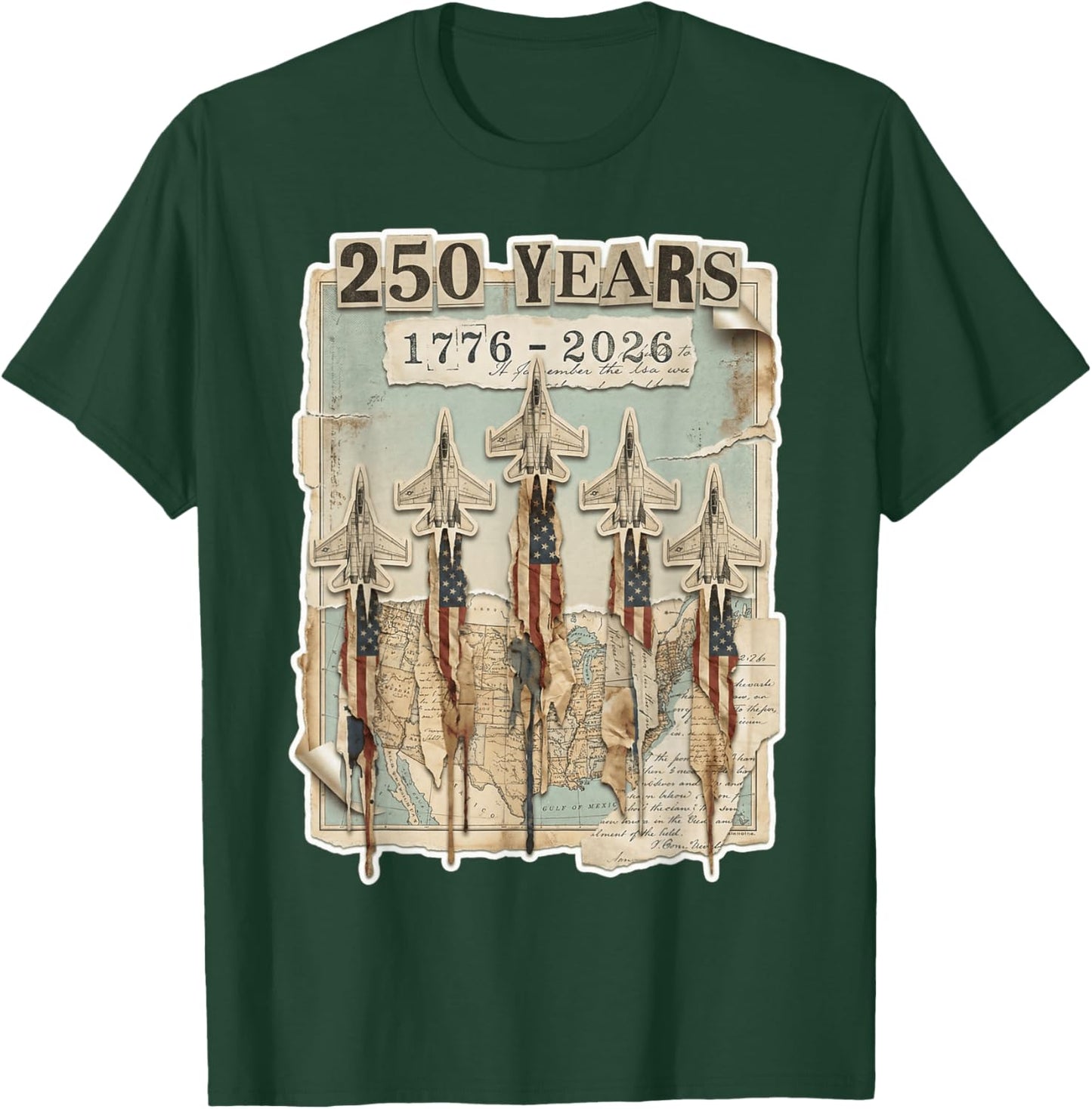 4th of July American Flag Vintage 250 Years 1776 2026 USA T-Shirt - T-Shirt | Forest