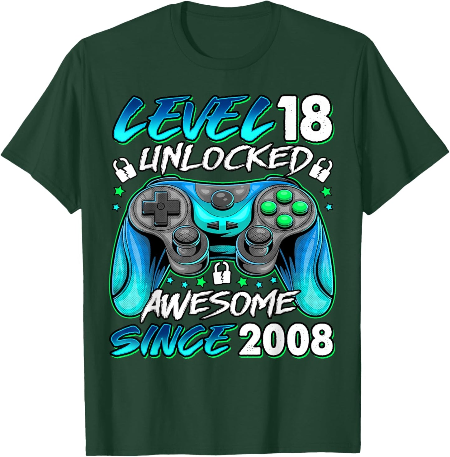 Level 18 Unlocked 18 Year Old Gifts Boys 18th Birthday Boy T-Shirt - T-Shirt | Forest