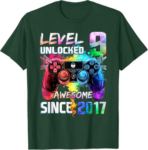 Level 9 Unlocked Awesome 2017 Video Game 9th Birthday T-Shirt - T-Shirt | Forest